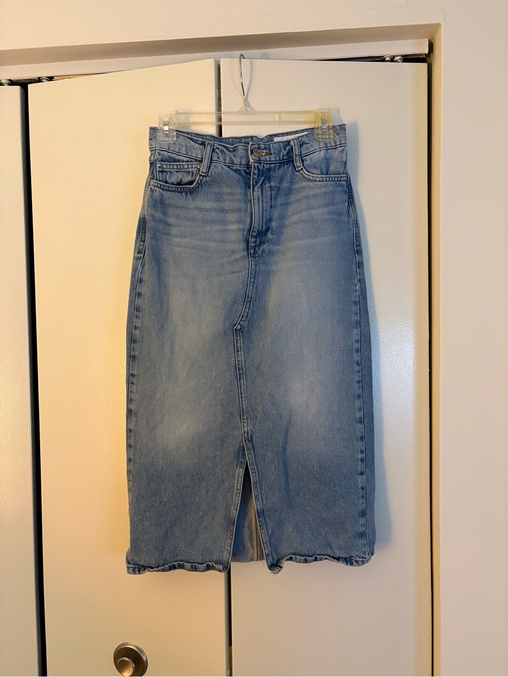 Zara Light Blue Denim Midi Skirt - Classic High-Rise Style
